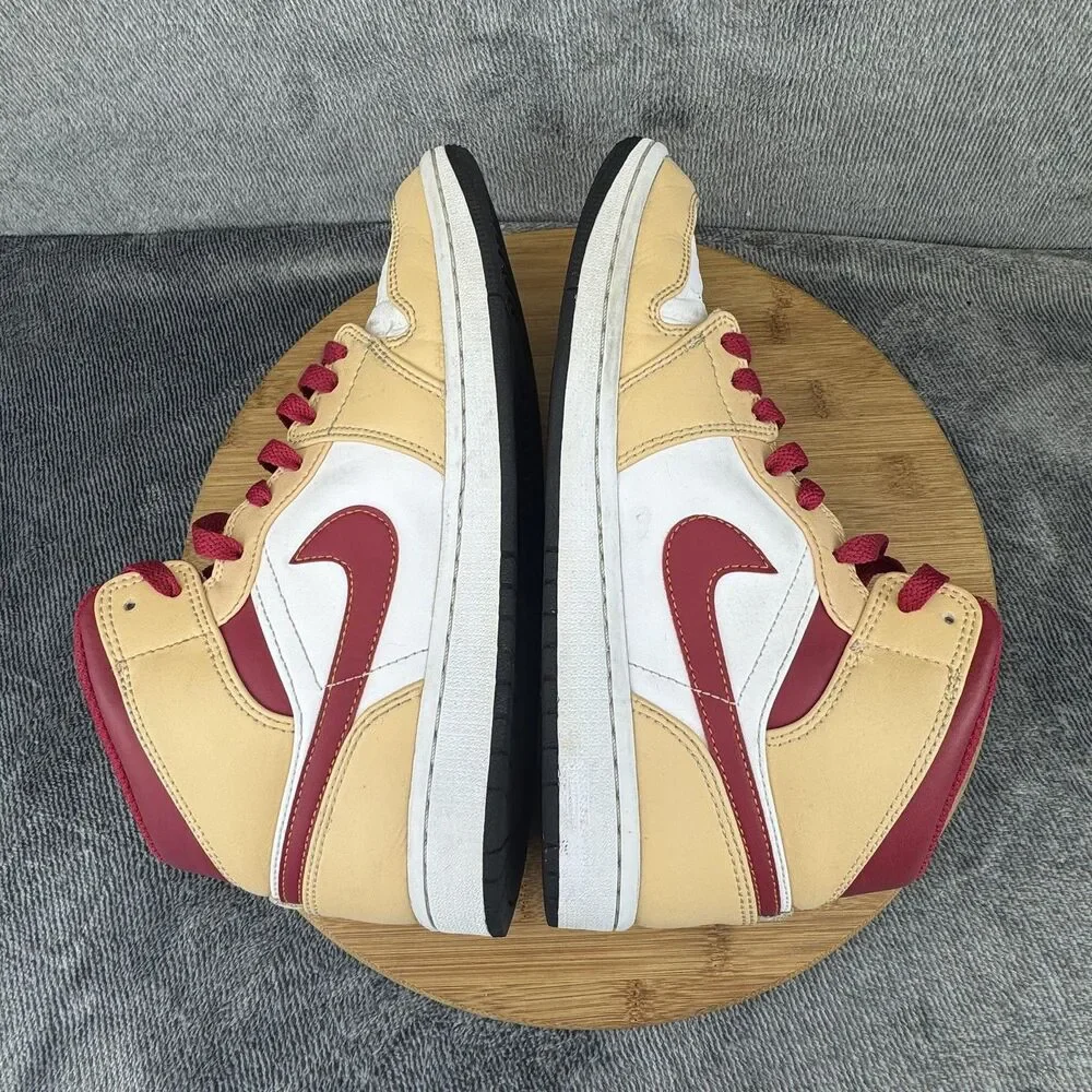 Nike Air Jordan 1 Mid AJ1 Shoes Mens Size 8 Tan Red White Basketball 554724-201